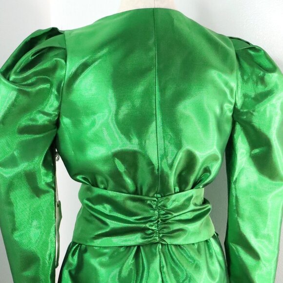 Happy x Nature Women's 2 Kate Hudson Metallic Green Wrap Dress 80's Inspired - Picture 8 of 16